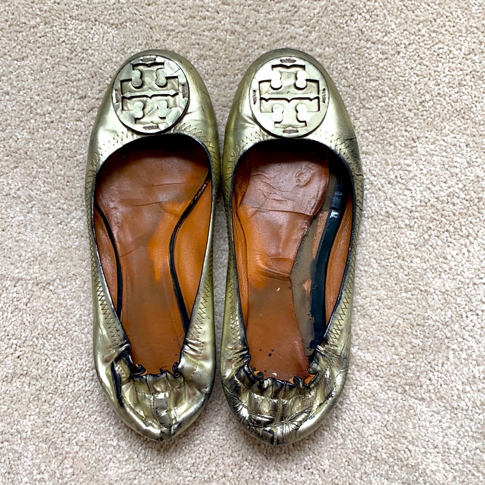 Tory Burch metallic gold flats 7